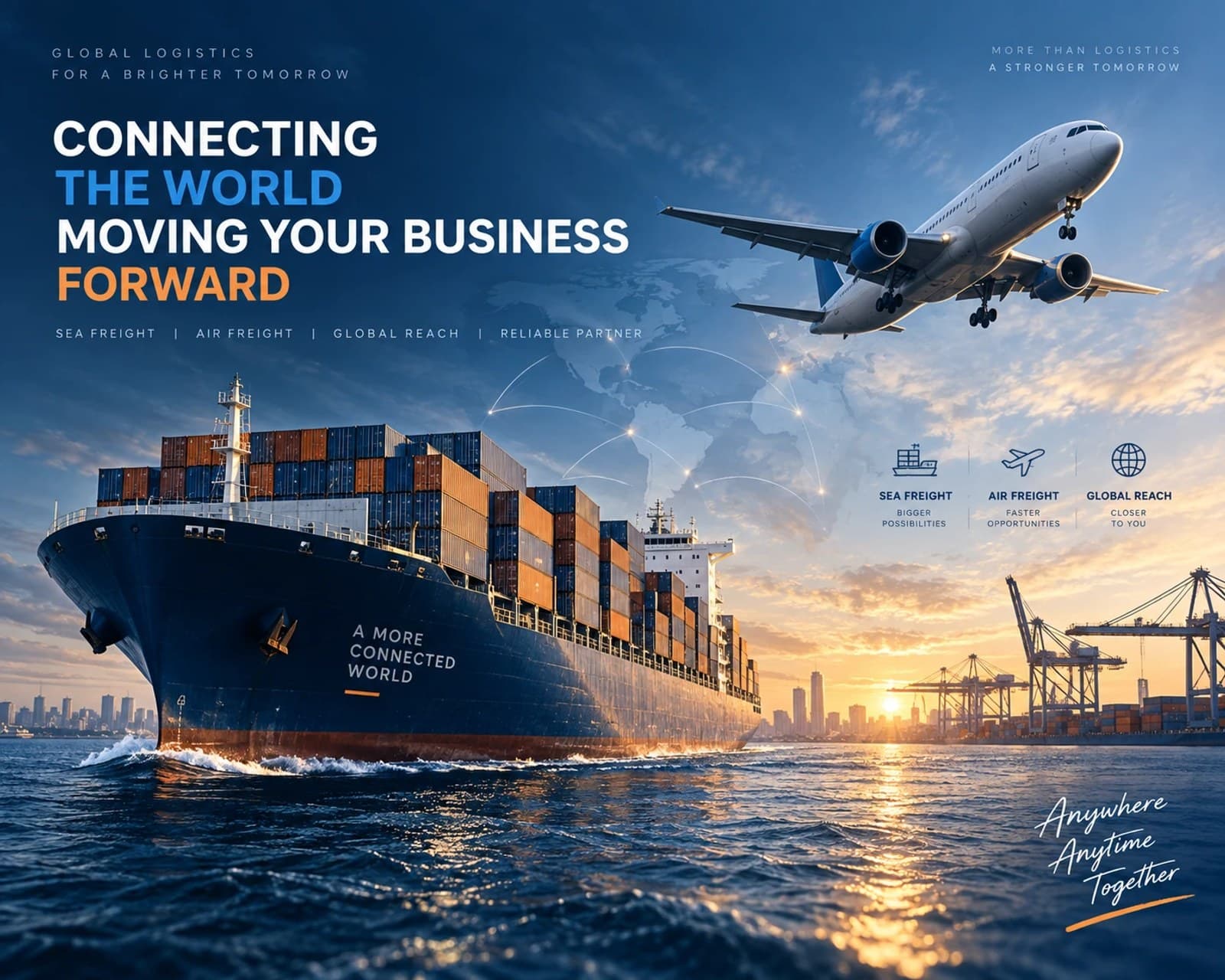 Global sea and air freight network connecting China to the world